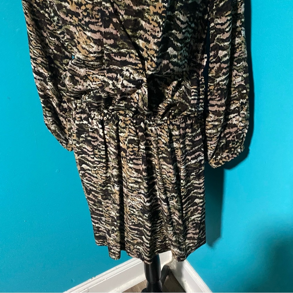 Joie S Brown Print 100% Silk Surplice Neck Long Sleeve Mini Dress - Picture 4 of 7